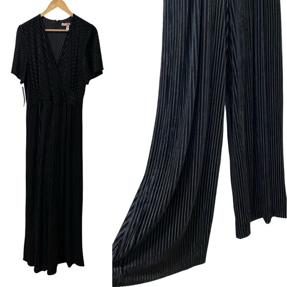 Anthropologie HUTCH Velvet Stripe Wide Leg Jumpsuit Size 12 Black Event Occasion - Picture 1 of 8